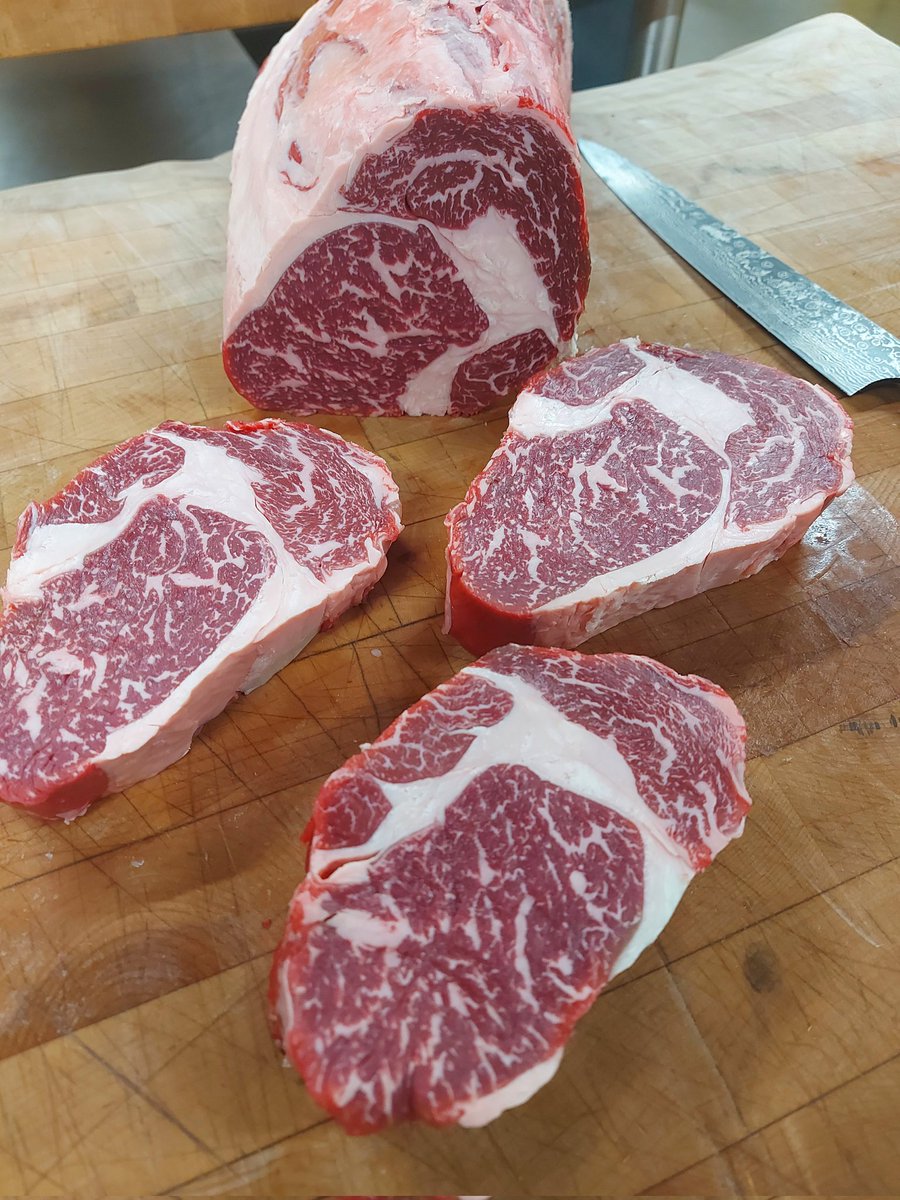 May long weekend calls for some fancy steaks for the grill! Dry-aged rib eyes w/52days on them & wagyu rib eyes w/60days(!)dry age. #AcmeMeatMarket #yegfood