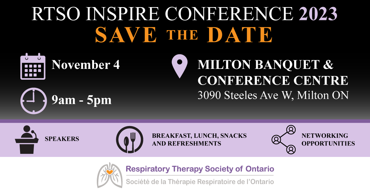 RTSociety_ONT's tweet photo. SAVE THE DATE!
Don't miss the RTSO Inspire Conference 2023 which will take place on November 4th from 9am to 5pm at the Milton Banquet & Conference Centre.
Plan to join us for this day dedicated to celebrating our profession!
#rtso #inspireconference #inspire2023 https://t.co/yygbb01RMF