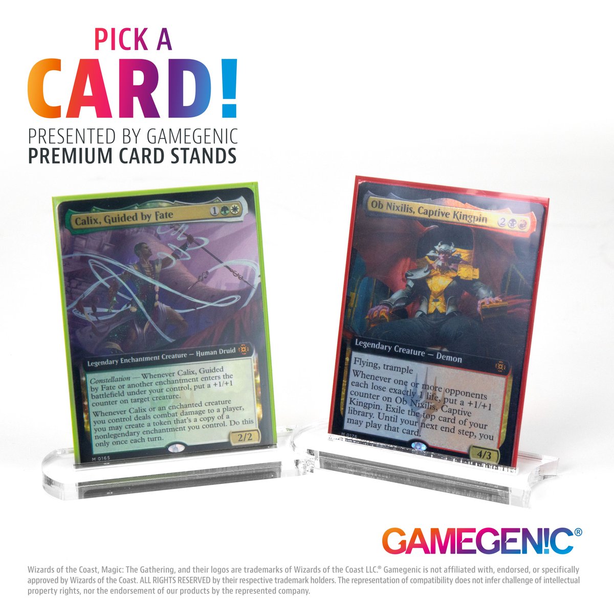 PICK A CARD!
Welcome to our new series, presented by Gamegenic Premium Card Stands!
Which one of these 'March of the Machine: The Aftermath' cards would you pick?
1⃣Ob Nixilis, Captive Kingpin
2⃣Calix, Guided by Fate
#gamegenic #cardstands #mtg #marchofthemachine #aftermath #tcg