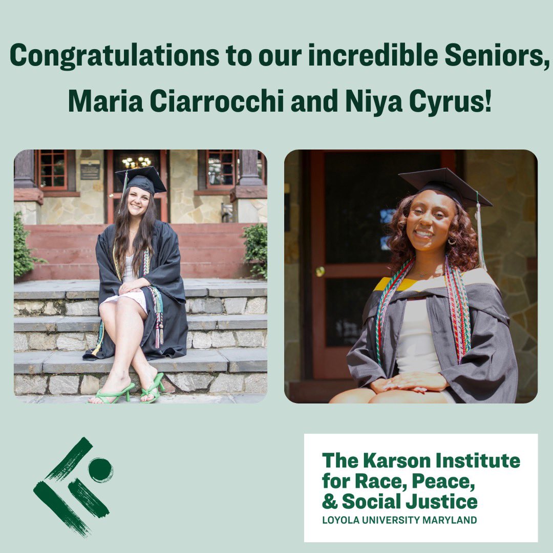 karsoninstitute's tweet photo. Congratulations to our two incredible senior staff members. Maria and Niya’s contributions to the Karson Institute over the last year have been essential to our operation. You will both be missed! 

#classof2023 #loyolamaryland @LoyolaMaryland https://t.co/Y5Eg7edTlw