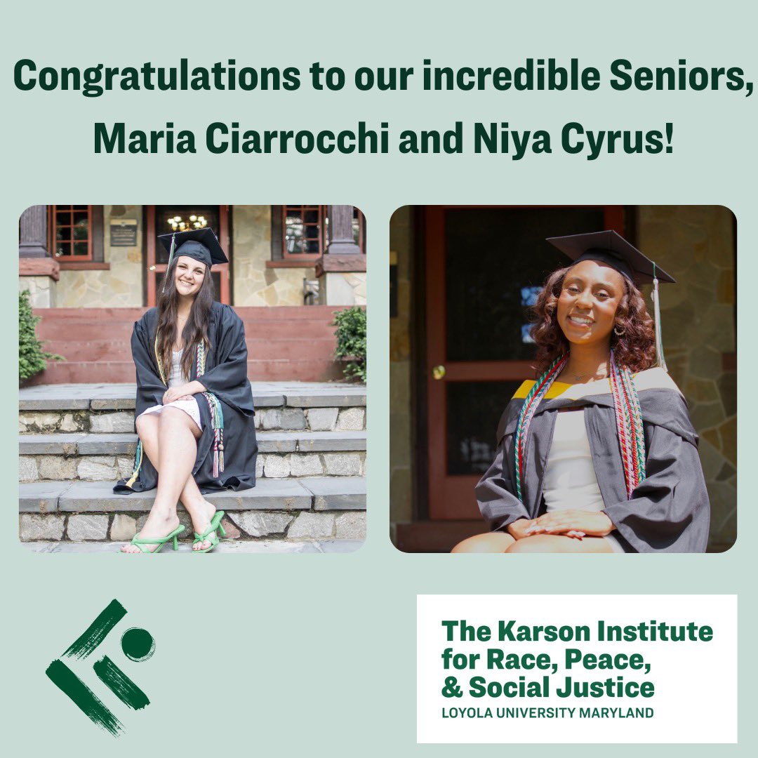 Congratulations to our two incredible senior staff members. Maria and Niya’s contributions to the Karson Institute over the last year have been essential to our operation. You will both be missed! #classof2023 #loyolamaryland @LoyolaMaryland