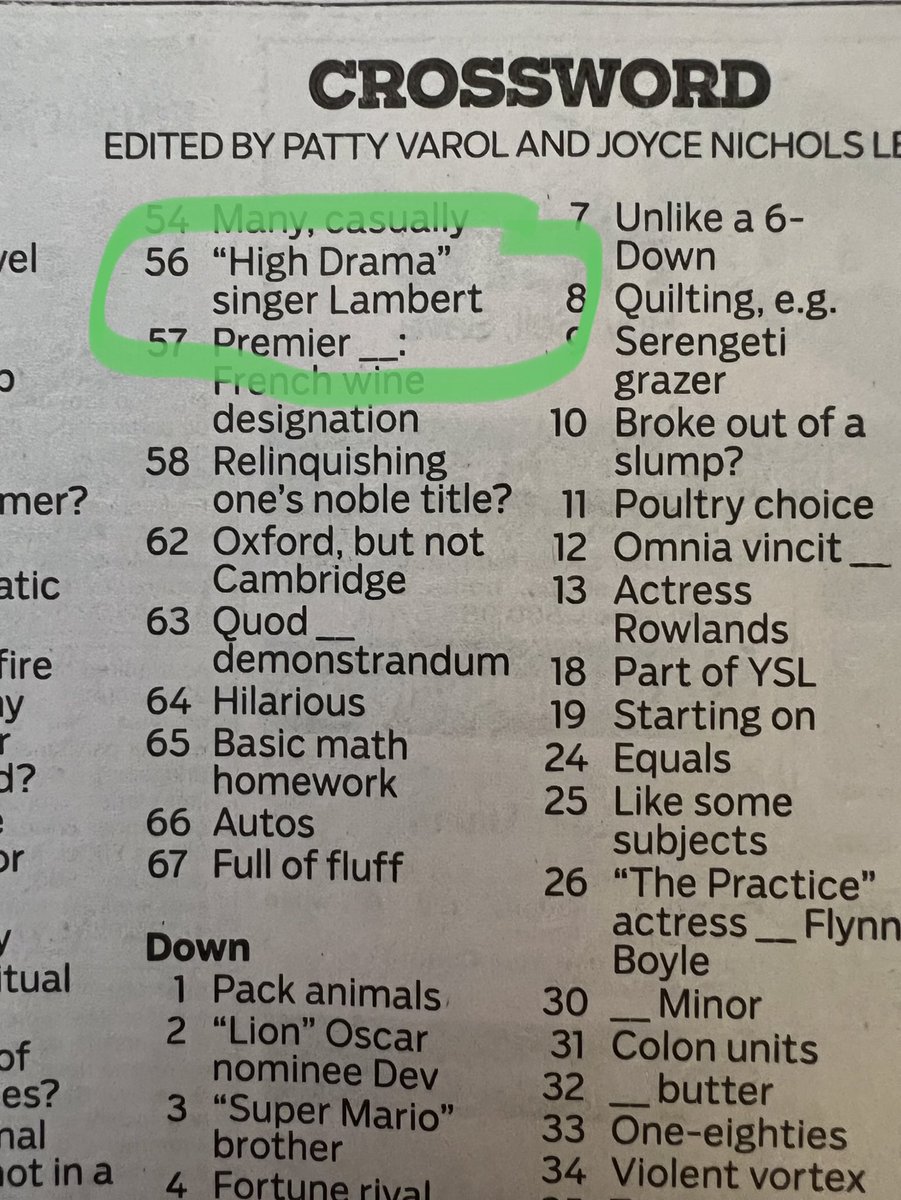 I love it! Not only did #AdamLambert appear in today’s crossword puzzle but his latest album #HighDrama was in the clue! 🙌👍💚