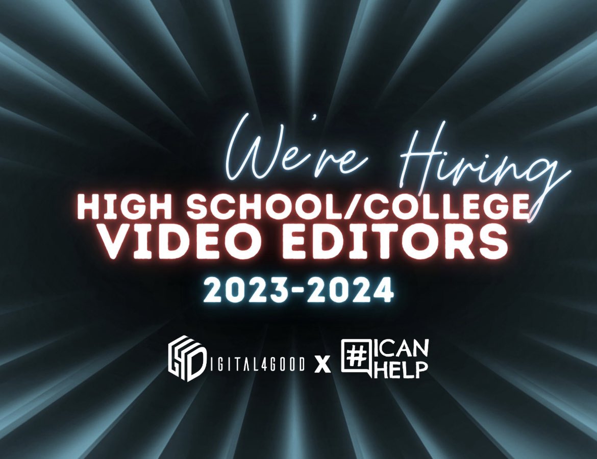 We’re looking for High School &amp; College Video Editors! Join us for an amazing internship filled with growth, networking, and an amazing team! 

BE THE CHANGE YOU WANNA SEE!
Please email me your resume to jackson@icanhelp.net

#internship #videoediting #icanhelp