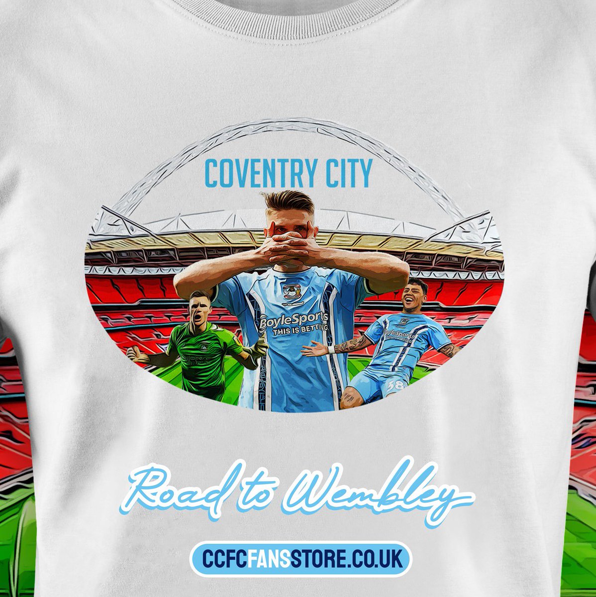 CcfcfansS's tweet image. Rock Wembley with our exclusive T-shirt! 🏟️ Celebrate our journey with epic moments of Wilson, Gyokeres, and Hamer. This is more than a souvenir, it’s history. Be part of it: ccfcfansstore.co.uk #PUSB #SkyBlues #RoadtoWembley RTs appreciated