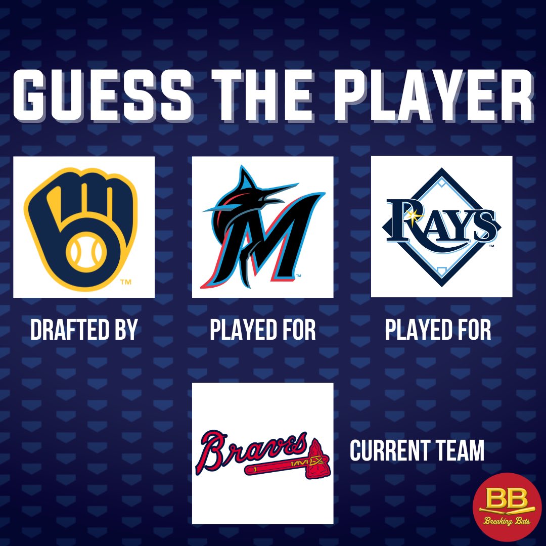 On this week’s Guess the Player, this player was drafted by the Brewers in 2012, played half a season for the Marlins, played 2 and a half seasons with the Rays, and currently plays for the Braves. Reply with your guesses down below! #GuessThePlayer