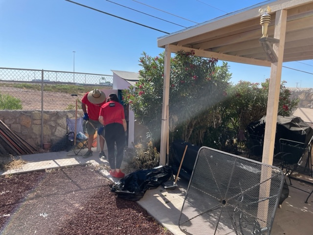 HabitatPaso's tweet photo. Our faithful partners, @WellsFargo , helped us kick of the Summer Clean Up Series this morning by tending to the yard of a disabled homeowner in East El Paso! Thank you, as always, Cesar and #Team! We are ever so #grateful for your #philanthropy! https://t.co/SxtolvXlLr