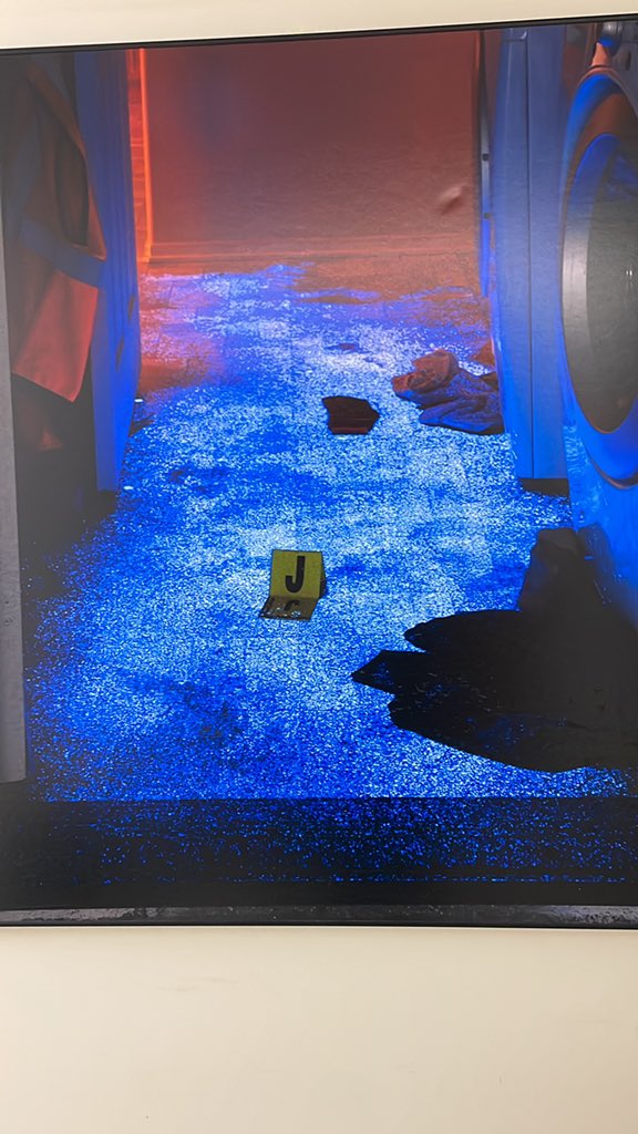 Luminal is used to identify the presence of blood. In this photo, there is a lot of blood present.