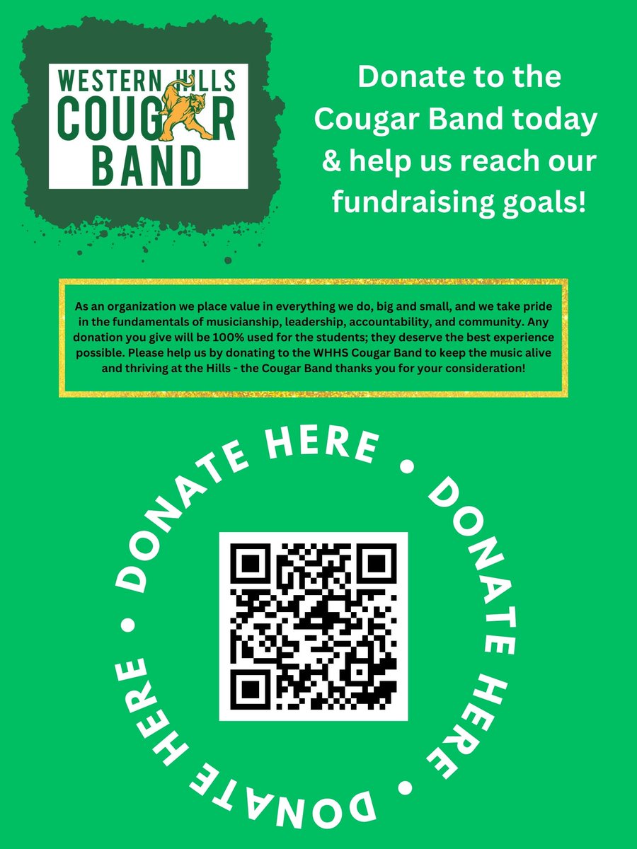 LAST DAY! This month the Cougar Band has been on a mission to raise funds, and today is the last day of our fundraiser! Thank you to everyone who has donated and supported us! Even if you can't donate, please share this link anywhere you can.