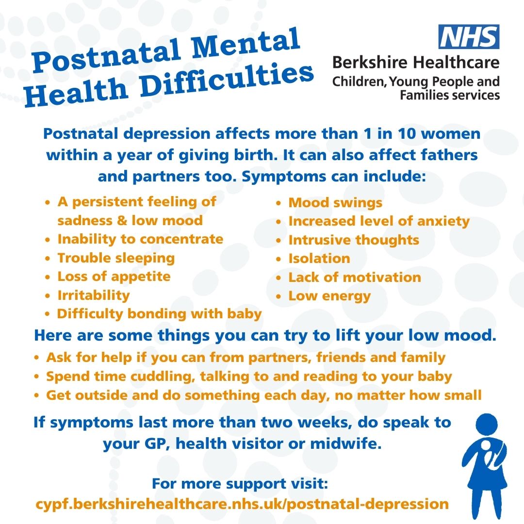 BHFT's tweet image. #PostnatalDepression is more common than you may think, affecting more than 1 in 10 women within a year of giving birth. It can also affect fathers and partners. If you&apos;re concerned you/ someone you know is experiencing these symptoms, speak to your GP, health visitor or midwife.