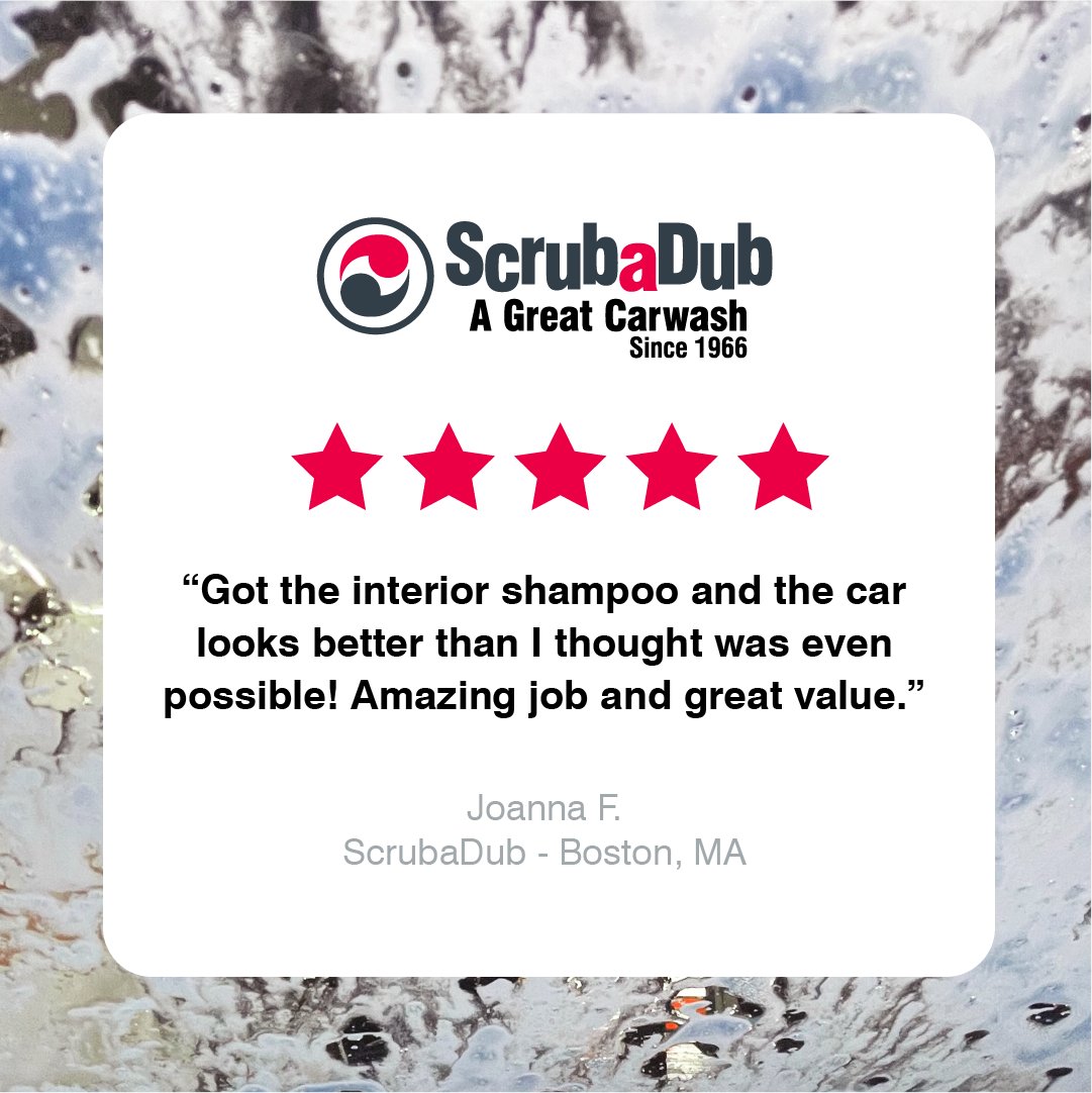 Thank you, Joanna, for leaving us this stellar review! Want to experience the #ScrubaDubDifference? Visit #Natick, #Brookline, #SouthBay, #Woburn or #WarwickRI to get your interior cleaned today! 🧼

#review #5star #customerservice #scrubadub #carwash #interiorclean #bostonma