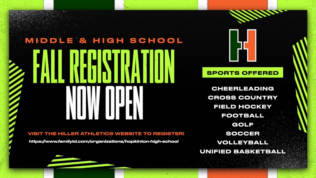 Latest Sports Update: FALL SPORTS REGISTRATION - Now Open!
familyid.com/organizations/… 

High School Sports: Cheer, XC, Field Hockey, Football, Golf, Soccer, Volleyball, &amp; Unified Basketball

Middle School Sports: XC, Field Hockey, Football, Soccer, &amp; Volle…