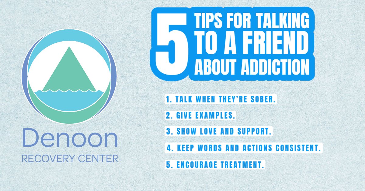 DenoonRecovery's tweet photo. There’s no exact formula for how to talk to a friend who’s suffering from substance abuse.  However, other people in similar situations have shared their stories on how they got the conversation started and below are the top five things we've learned.

https://t.co/hGFaLCjG46 https://t.co/eZ0N77vRhR