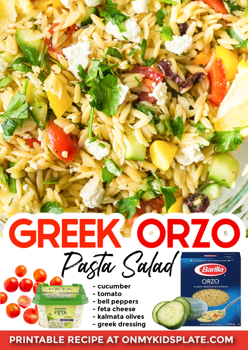 Greek Orzo Pasta Salad- a perfect summer side salad!
#pastasalad #summersalad onmykidsplate.com/greek-orzo-sal…