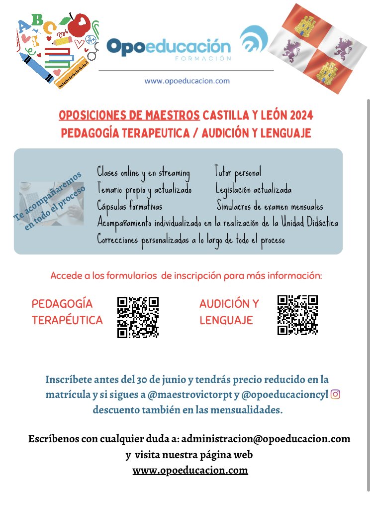 OpoeducacionCyL's tweet photo. ¡No te quedes sin tu plaza! Accede a los formularios o contáctanos para toda la info. Te esperamos en nuestro proyecto. #oposiciones #oposicionesPT #oposicionesAL #unaplazaestuya #oposiciones2024 @maestrovictorpt https://t.co/ZuPICPWPCV