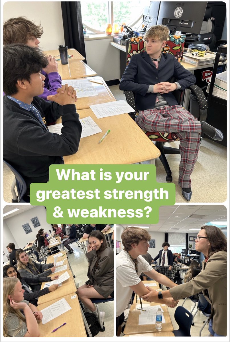 FrasierKim's tweet photo. Getting students ready to interview for summer jobs! #interviewingskills #personalfinanceclass https://t.co/Rl30DIcJDO