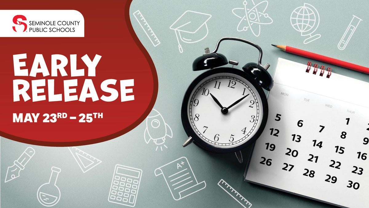 SCPSInfo's tweet photo. Don’t forget, there will be early dismissal for all SCPS schools May 23, 24 and 25!
https://t.co/atVRHVCex6 https://t.co/PFlCloS5hJ