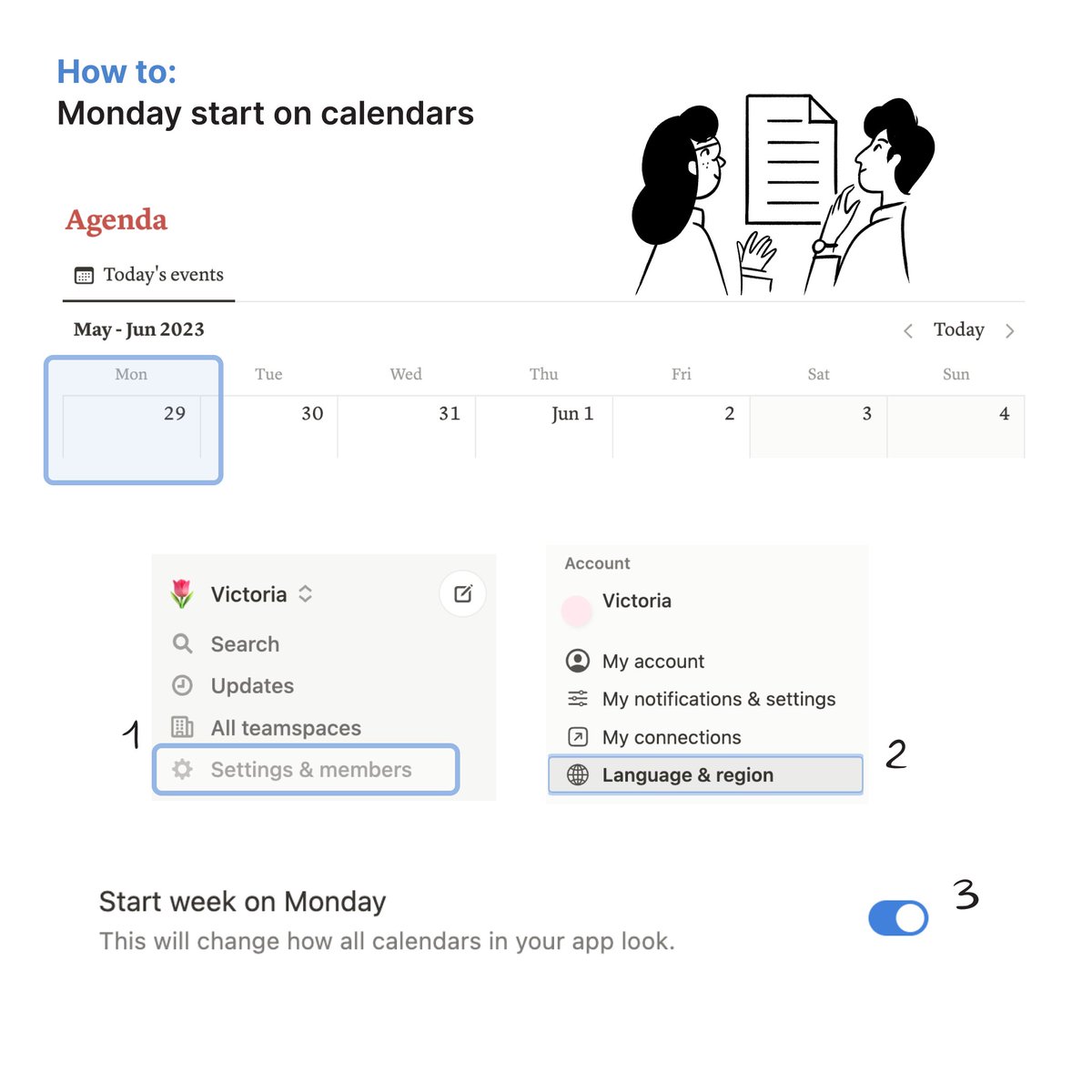 vicky_studying's tweet photo. A simple @NotionHQ tip today: 
Monday start on calendars! 🗓️
Simple but effective!✨ https://t.co/lblnAJ8M9F