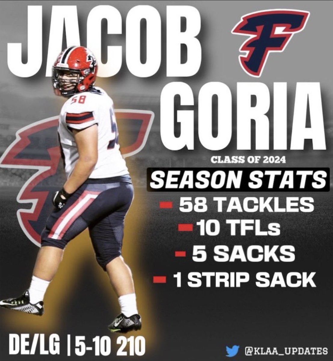 KLAA all conference first team ! 
3.8 gpa 
Bench:315lb squat:430lb
LB/DE
Class of 2024
Junior season highlights ⬇️

hudl.com/v/2Jhp28

<a href="/CoachWengert/">Kevin Wengert</a> <a href="/CoachMMcGowan/">Coach McGowan</a> 
<a href="/FranklinFootbal/">Franklin Football</a>