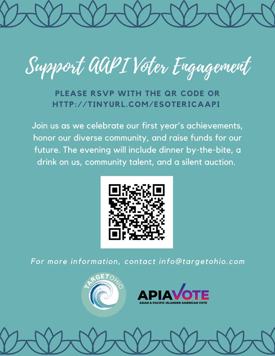 TargetOH's tweet photo. Join us on June 5th! @APIAVote  
RSVP at https://t.co/vm1UA32BEN
#aapiheritagemonth #aapi #votingrights #voterengagement #asianamerican #cincinnati https://t.co/vPxZRiqA0y
