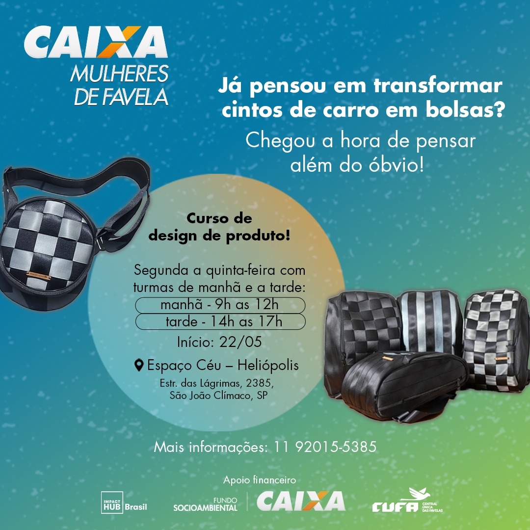 Se inscreva na oficina de Upcycling do programa Mulheres de Favela, uma parceria da CUFA com a Caixa Econômica Federal e a Impact Hub, que está acontecendo no Laboratório de Inovação Social no CEU Heliópolis.

É só acessar o link mulheresdefavela.cufa.org.br/mulheres-de-fa… e se inscrever!
#cufa