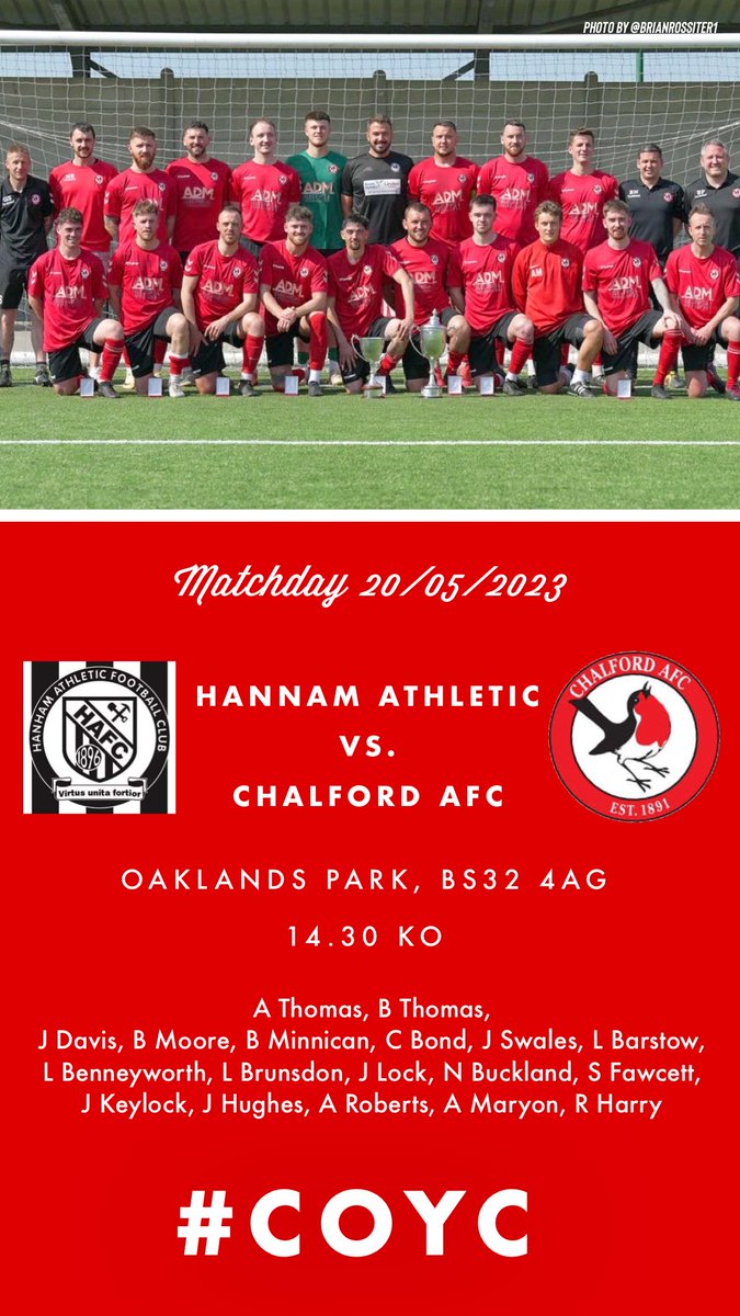 ⚽️: @Hanham_Athletic vs. @Chalford_AFC
🏆: @GlosFA County League Playoff Game 2
⏱: 20/05/2023 14.30 KO
📍: Oaklands Park, Almondsbury, BS32 4AG

#COYC #Chalford