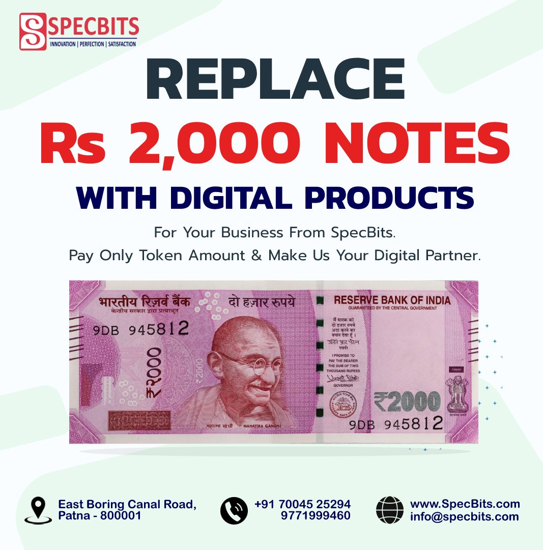 Visit our website SpecBits.com or Call Us : 7004525295 to explore our comprehensive range of our services.
#CleanNotePolicy #DigitalRevolution #RBI #WebDesigning #DigitalMarketing #SoftwareDevelopment #BulkSMS #Innovation #DigitalPartner #2000note #2000rs #RIP2000 #2k