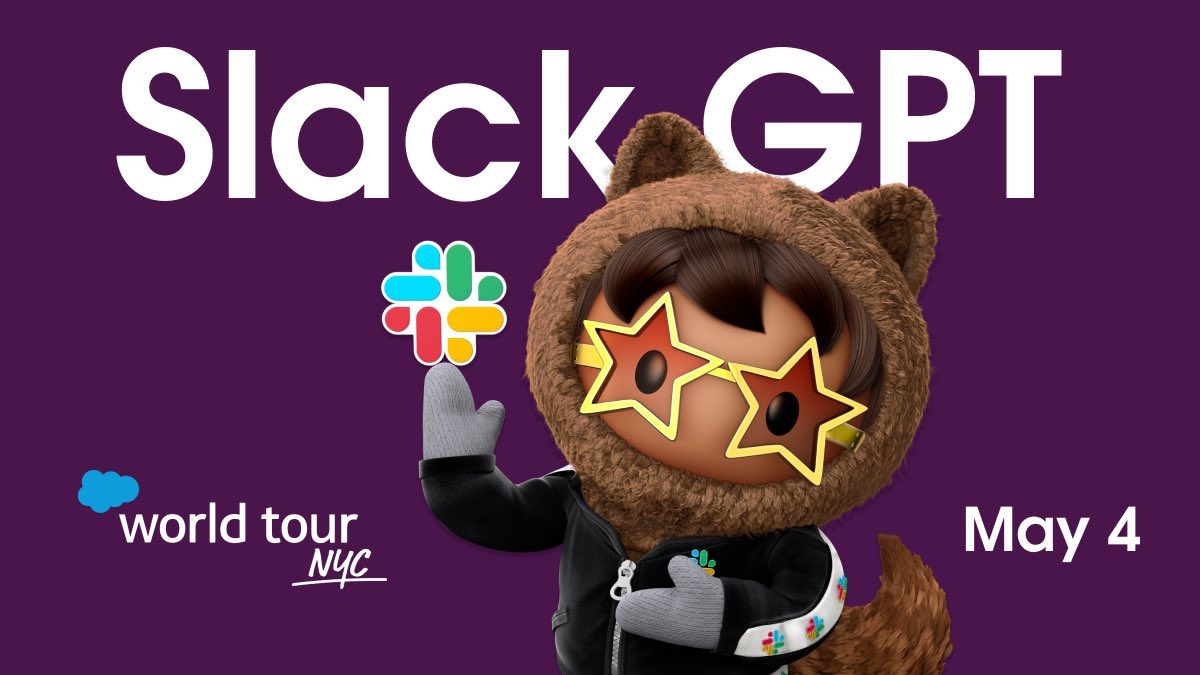 Benioff's tweet image. Super thrilled about @salesforce&apos;s latest game-changers: #SlackGPT, #EinsteinGPT, #ServiceGPT, and #TableauGPT! 🤩 The integration of generative AI is taking customer connections to a whole new level. With Einstein&apos;s trillion predictive transactions a week, salesforce is set for…