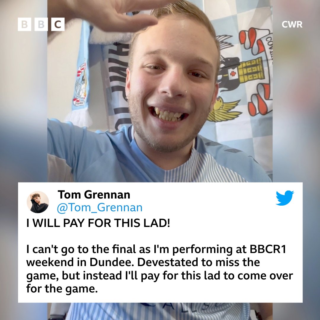 Lauti update: CCFC fan <a href="/Tom_Grennan/">Tom Grennan</a> to cover costs for Argentine fan to get to Wembley following fundraising appeal set up by @ashleymonk1986. 

bbc.in/3WiMcSU