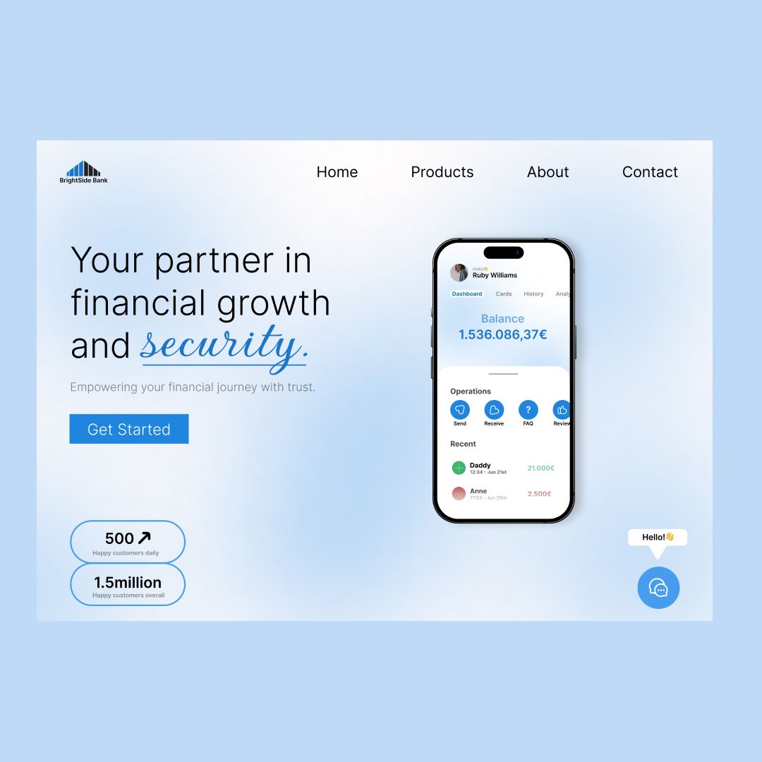 Avoid_Design's tweet image. Today I made a landing page design for a bank named BrightSide Bank.🏦💵💸 As usual, I have done it in Figma.👨‍💻 I hope you like it.😊 See you next week.👋