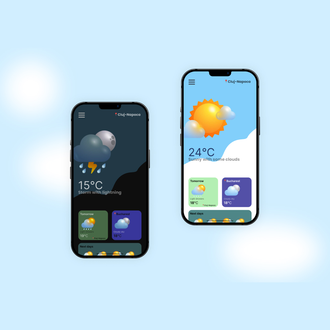 Avoid_Design's tweet image. Today I made an app design for a Weather App.☀️🌦️🌕 As usual, I have done it in Figma.👨‍💻 I hope you like it.😊 See you next week.👋