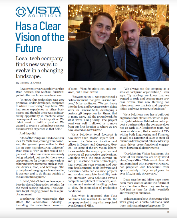 Vista Solutions Inc. (@vistatweets) on Twitter photo Look who made an appearance in this month's issue of <a href="/TheDriveMagWE/">The DRIVE Magazine</a> 👀📖Our very own Dean Scarlett and Michael Sirizzotti!
In this article, Dean and Mike reflect on the origins of Vista Solutions Inc., and talk about their #vision of where Vista is headed.
Check it out! Look who made an appearance in this month's issue of <a href="/TheDriveMagWE/">The DRIVE Magazine</a> 👀📖Our very own Dean Scarlett and Michael Sirizzotti!
In this article, Dean and Mike reflect on the origins of Vista Solutions Inc., and talk about their #vision of where Vista is headed.
Check it out!
