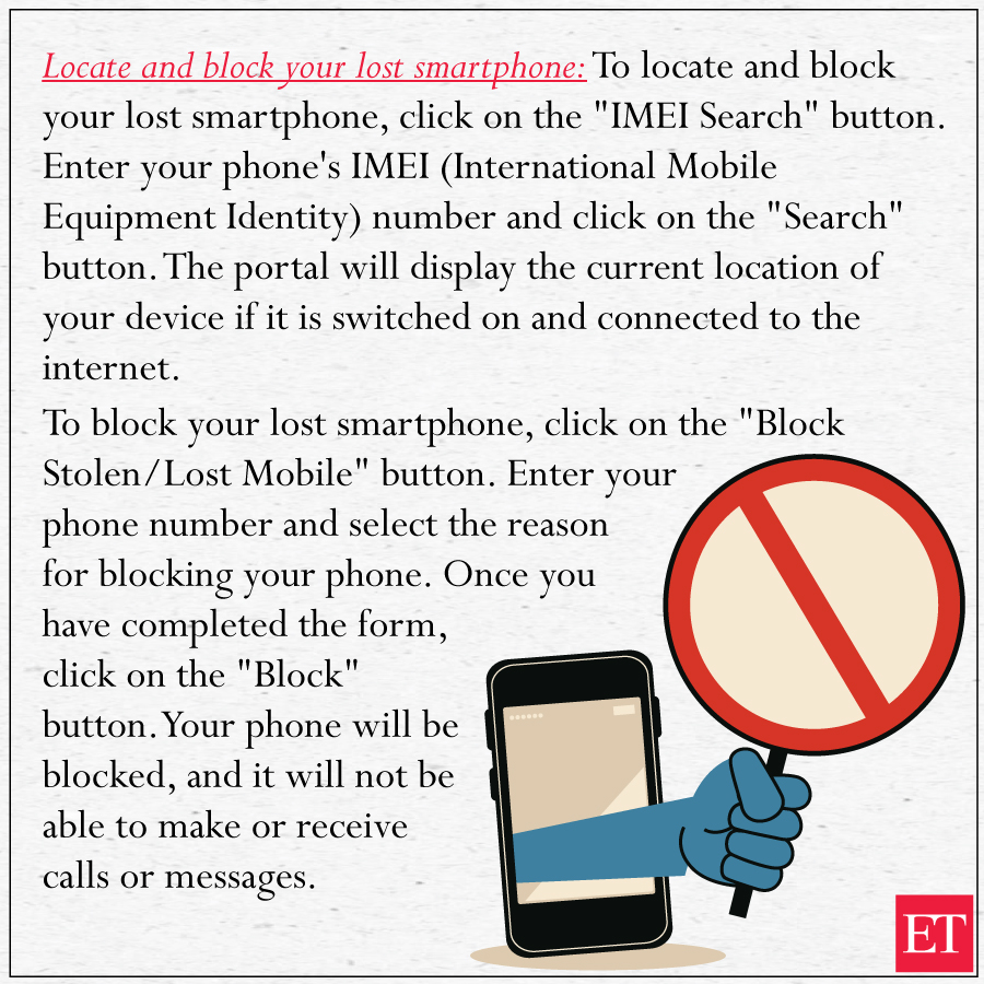 EconomicTimes's tweet photo. #ETGraphics | With the #SancharSaathi portal, you can track and block your lost mobile phone easily. Here's what you can do.
#SancharSaathiPortal #IMEINumber https://t.co/YfCHMmWwKh
