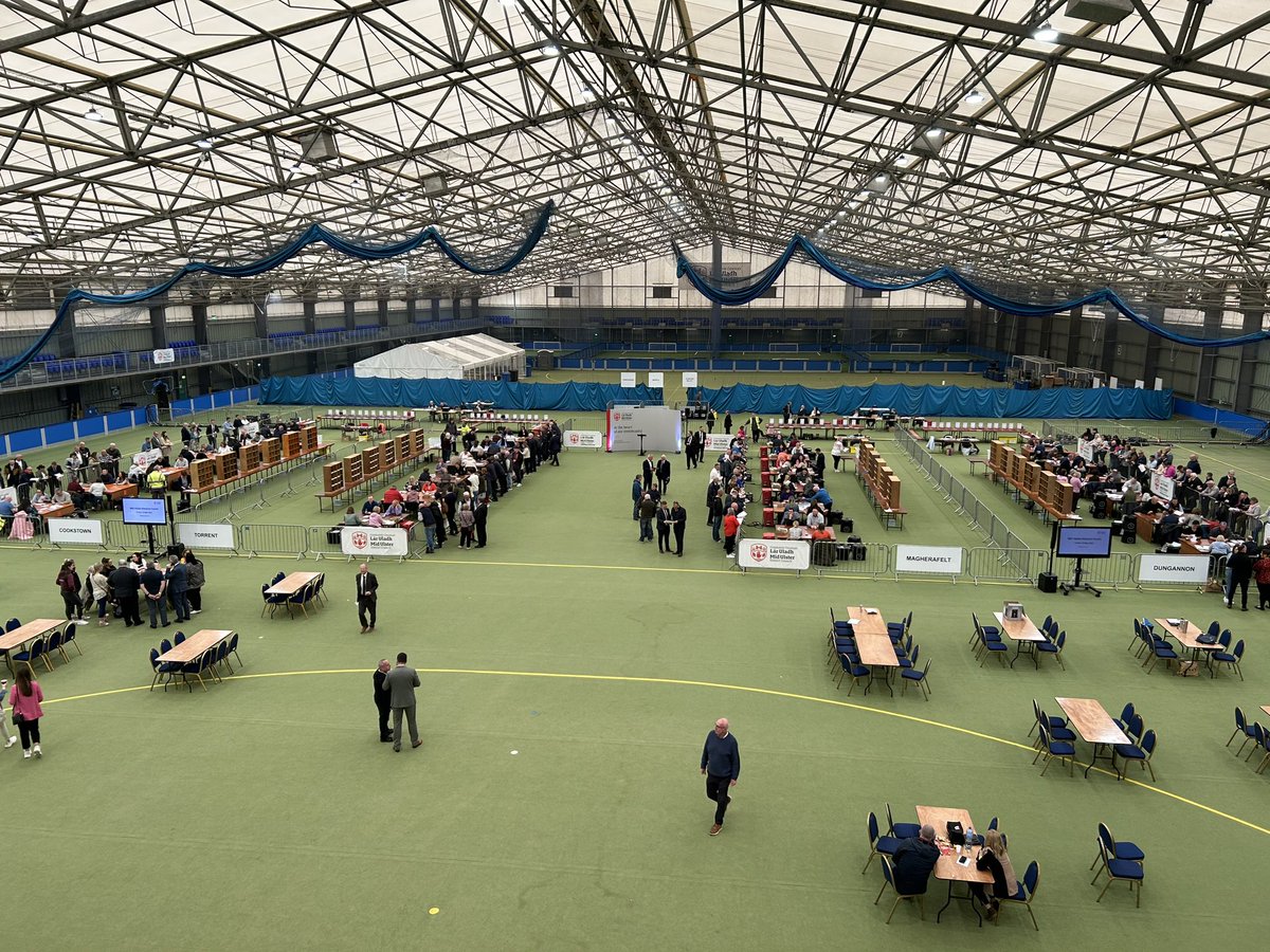 Counting is now complete in Magherafelt DEA. The new Councillors are: Cllr. D. Totten (SF), Cllr. S. Clarke (SF), Cllr. C. McFlynn (SDLP), Cllr. P. McLean (DUP) and Cllr. W. Brown (DUP). #MidUlsterElection #LE23 @eoni_official