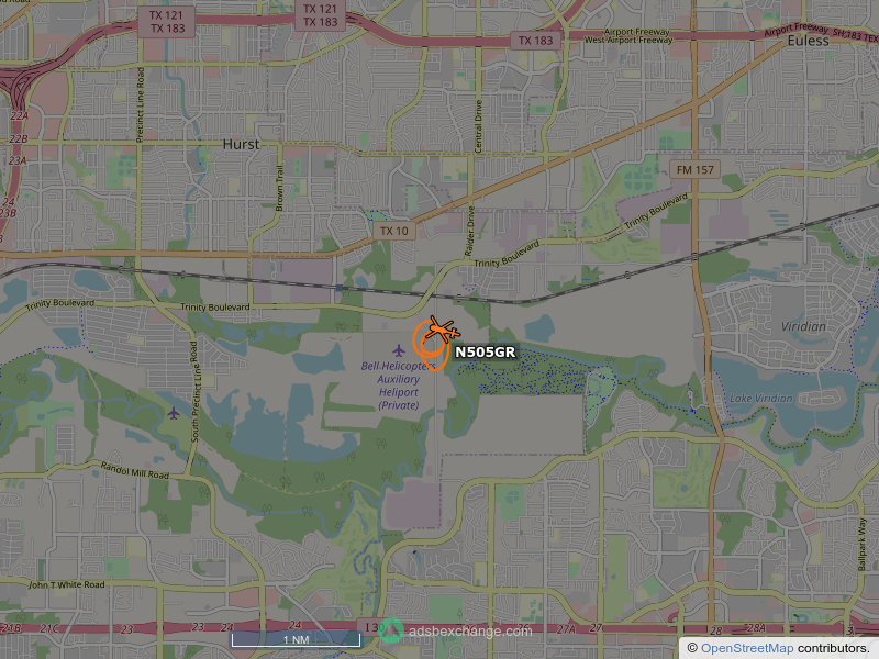 N505GR, a Bell Helicopters 505, is circling over Fort Worth at 650 feet, speed 37 MPH, 0.7 miles from Sulphur Branch globe.adsbexchange.com/?icao=a64d29&z…