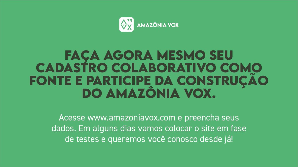 As fontes do Amazônia Vox envolvem agentes públicos, lideranças comunitárias, cientistas, e os setores produtivo, cultural e econômico.

A ideia é termos um amplo banco de fontes de conhecimento da Amazônia. Queremos pluralidade e protagonismo!

#amazoniavox #amazonia