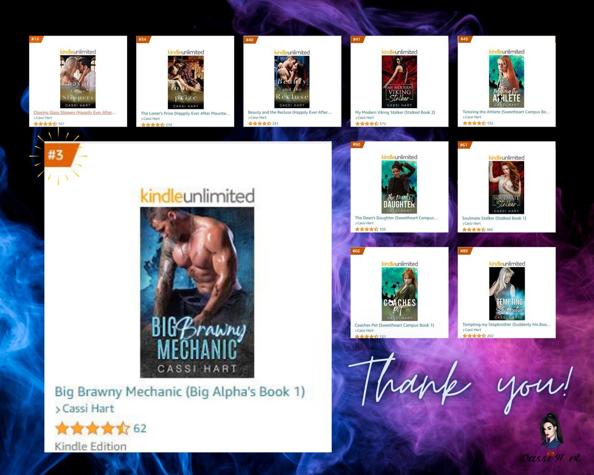 We broke the record by hitting #3 in the 90-minute romance reads! There are also nine of my other books in the same category, all in the top 100! Thank you so much! I really appreciate all your support!

 #bigbrawnymechanic #bigalphaseriescassihart #agegap #virginheroine