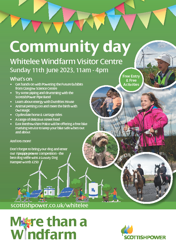 SPRenewables's tweet photo. Come along to our #free community day at the UKโs largest onshore windfarm!
Activities at @Visit_Whitelee on 11th June will include:
- Animal Petting Zoo ๐
- Exhibits from @glasgowsciencecentre ๐ฌ
- Delicious food ๐ญ
- And more!
#Glasgow #Whitelee #windfarm https://t.co/0pVxkXHNkR