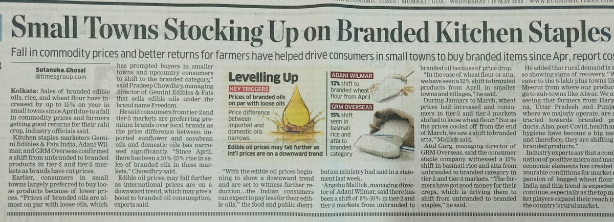 Very interesting article in The Economic Times. Branded kitchen staples address society's need for healthy food items packed under hygienically controlled conditions. #brands #foodbrands