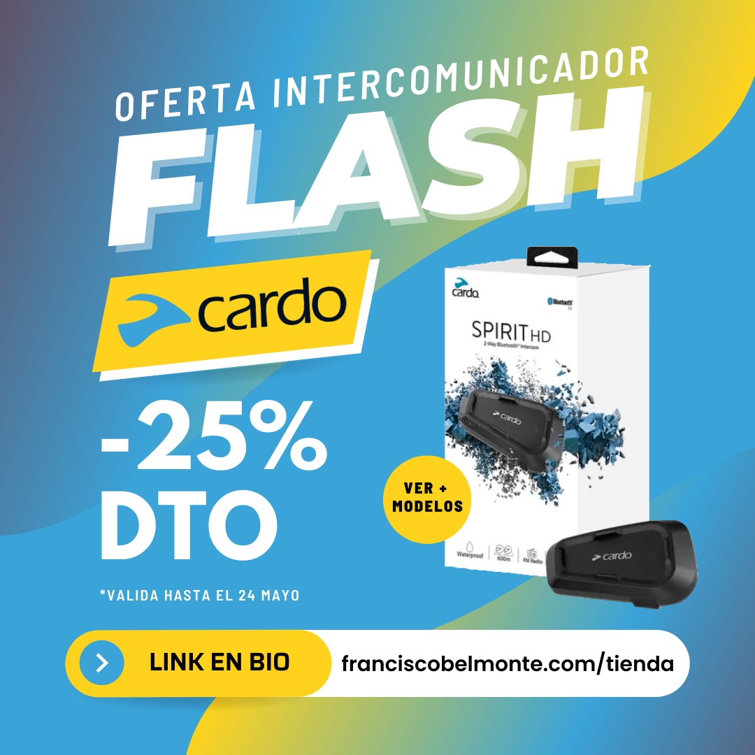 MotosBelmonte's tweet photo. ⚡#Intercomunicadores #CARDO con un -25% de descuento en #FranciscoBelmonte hasta el 24 de mayo

✅Elige el que mas se adapte a ti, conéctate, disfruta y mantén la seguridad en todos tus #viajes

¡No pierdas esta oportunidad por tiempo limitado!🙌🏼
https://t.co/UwlUpbgDZJ https://t.co/QjvCf1Q0fy