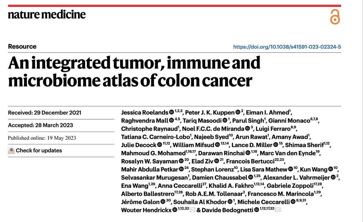 Michele Ceccarelli (@mceccarelli) on Twitter photo Great collaboration lead by <a href="/DBedognetti/">Davide Bedognetti</a> and @wouterRLH from <a href="/SidraMedicine/">Sidra Medicine</a>. One of the largest multi-omics profiling in Colon Cancer (384 patients). Immuno Editing Score and Microbiome-Immuno Score define novel accurate prognostic indices in CC.
nature.com/articles/s4159… Great collaboration lead by <a href="/DBedognetti/">Davide Bedognetti</a> and @wouterRLH from <a href="/SidraMedicine/">Sidra Medicine</a>. One of the largest multi-omics profiling in Colon Cancer (384 patients). Immuno Editing Score and Microbiome-Immuno Score define novel accurate prognostic indices in CC.
nature.com/articles/s4159…