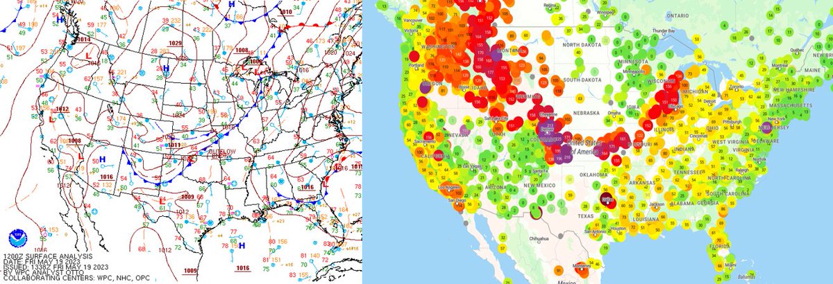 smokeforecasts's tweet photo. Cold front is sweeping across the nation bringing smoke from Canadian wildfires to many American cities, including #Chicago, #StLouis,#KansasCity, #Denver, #Milwaukee, #GreenBay, #Cheyenne, #Bozeman, #Helena, &amp; #ColoradoSprings #Smoke #Wildfire #AirQuality #ILwx #KSwx #MTwx #WIwx https://t.co/DWISO9r5uv