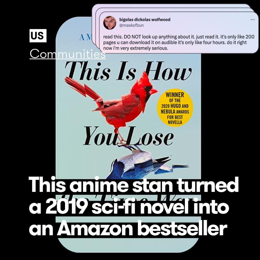 BseenDigitalbsd's tweet photo. Bigolas Dickolas Wolfwood’s tweet about book ‘This is How You Lose the Time War’ has caused a mass fan mobilisation 📣 
https://t.co/bNAxAtA2RW https://t.co/OhXGIlDRac