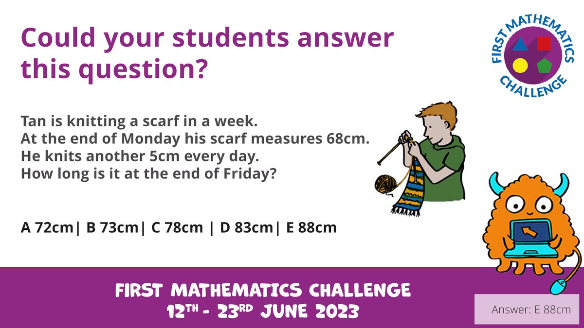 Mathematical_A's tweet photo. 🥁 Teachers - Are your pupils ready for the #FridayMaths Question? Register your school to take part in the First Mathematics Challenge! https://t.co/GAZkaqRTDJ
#FMC #Maths #primaryschool #learninganddevelopment https://t.co/ny7atyURoo