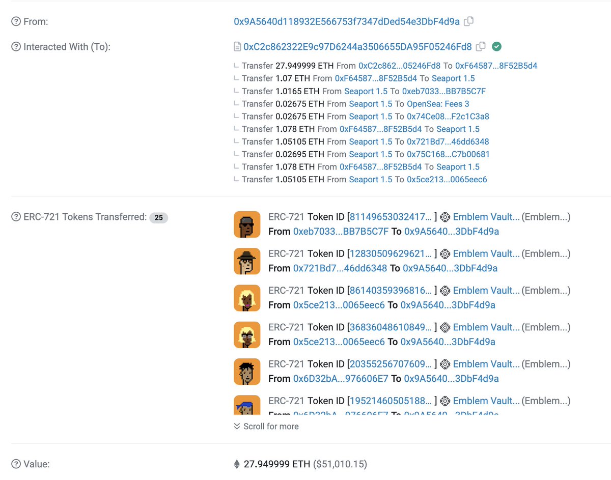 Earlier today, 25 Bitcoin Punks were swept at once on <a href="/OrdinalsMarket_/">Ordinals Market</a>.

Price: 27.949999 ETH (1.89 BTC / $51,010.15)

This is the largest Ordinals purchase in a single on-chain transaction within 48 hours.

TX: etherscan.io/tx/0xa7281c2e6…