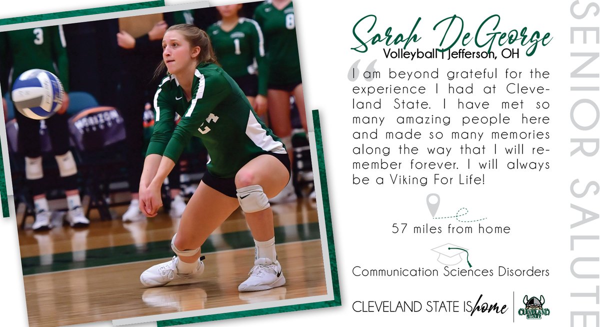 CSU_Athletics's tweet photo. 𝕊𝕖𝕟𝕚𝕠𝕣 𝕊𝕒𝕝𝕦𝕥𝕖 {Part Two}

🏐 Sarah DeGeorge (@CSU_Vball)
🏀 Yahel Hill (@csu_basketball)
🏐 Lydia Latimer (@CSU_Vball)
⚽️ Cassidy Lewis (@CSU_WomenSoccer)

Here's to being Vikings For Life &amp; always remember #CleStateIsHome https://t.co/G4SU2O9U1p