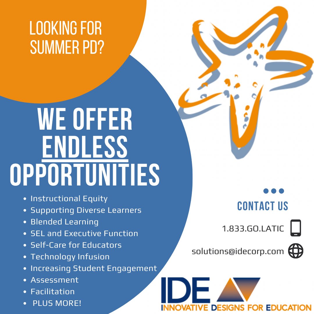 IDECorp's tweet photo. Summer is right around the corner!! Reach out to solutions@idecorp.com today to see what we can do to support the needs of your school!
#summerPD #education #innovativedesignsforeducation #unlockingstudentpotential #ProfessionalDevelopment https://t.co/VVdu0Cfdqs