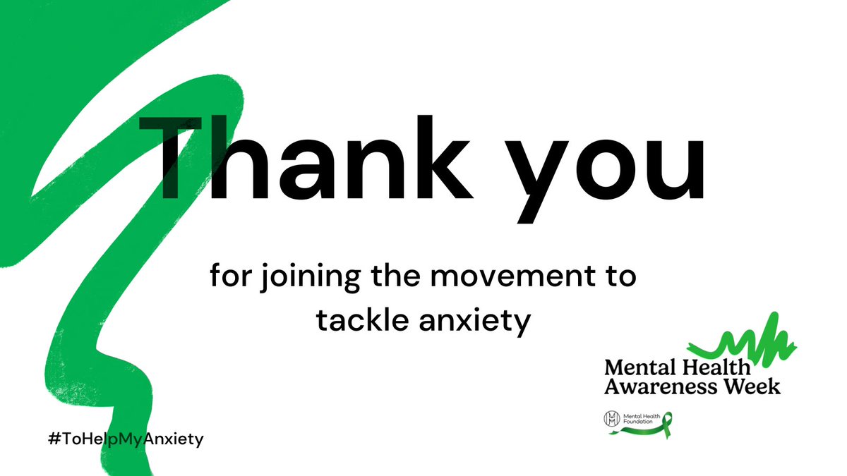 mentalhealth's tweet photo. We want to say a huge thank you for joining us for #MentalHealthAwarenessWeek to talk about anxiety and share what can help manage it.

Whatever way you got involved, from all of us here at the Mental Health Foundation: thank you very much for your support 💚

#ToHelpMyAnxiety https://t.co/VJAR0WrpTW