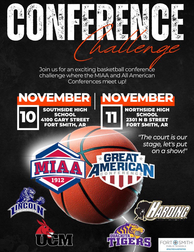 Southside Lady Mavs Basketball (@ssmavsgbb) on Twitter photo Big event coming to Fort Smith this November! We can’t wait to host these teams at <a href="/FSSouthside/">Southside High School</a>!
<a href="/fsps_aa/">FSPS Athletics & Activities</a> Big event coming to Fort Smith this November! We can’t wait to host these teams at <a href="/FSSouthside/">Southside High School</a>!
<a href="/fsps_aa/">FSPS Athletics & Activities</a>