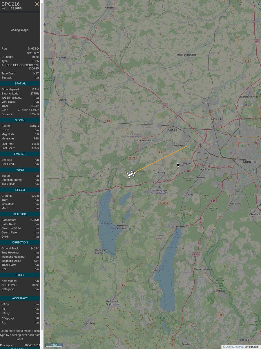 ICAO: 3E1688
Flt: BPO216 #BundespolizeiFliegertruppe
First seen: 2023/05/19 17:32:15
Min Alt: 2775 ft MSL
Min Dist: 3.05 nm

#planefence #adsb - docker:kx1t/planefence
globe.adsbexchange.com/?icao=3e1688