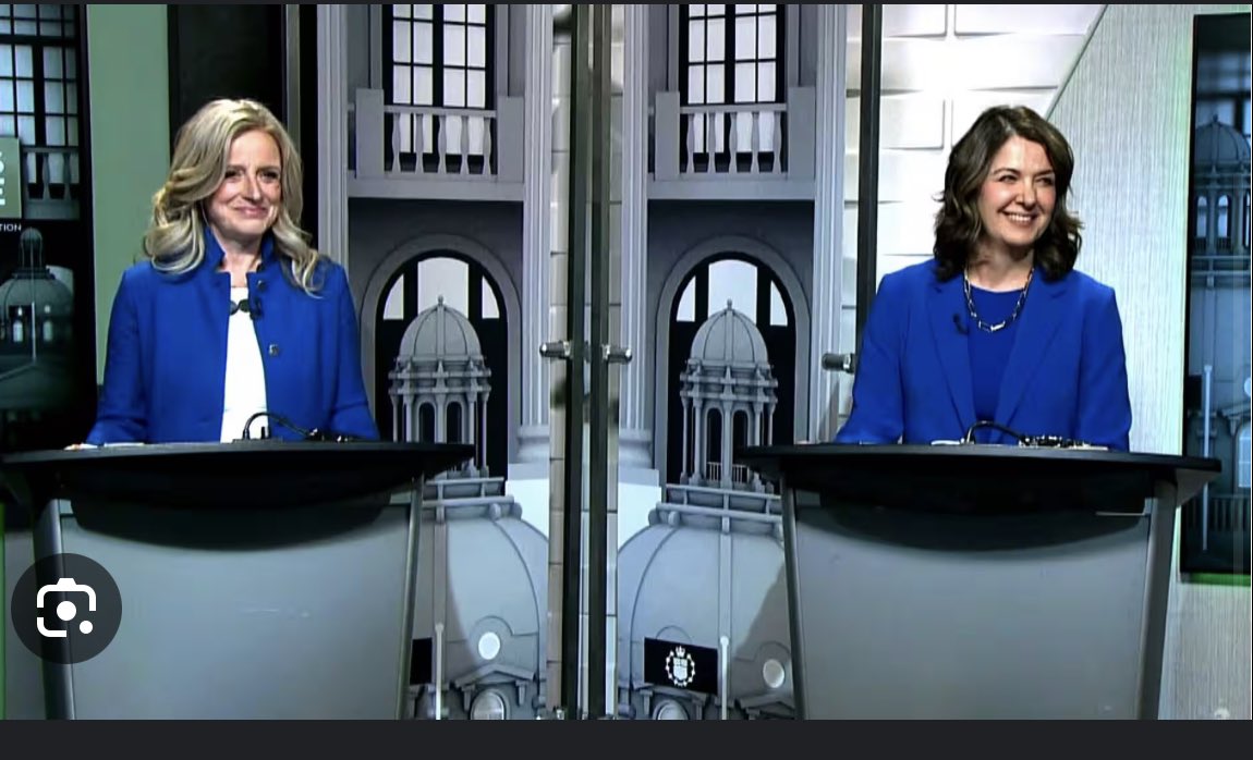 mdoyle_yeg's tweet photo. One of these debates took place in a dystopian and fractured reality, and the other is a fictional cartoon. #AbElection2023 https://t.co/hQPp3QkYPG